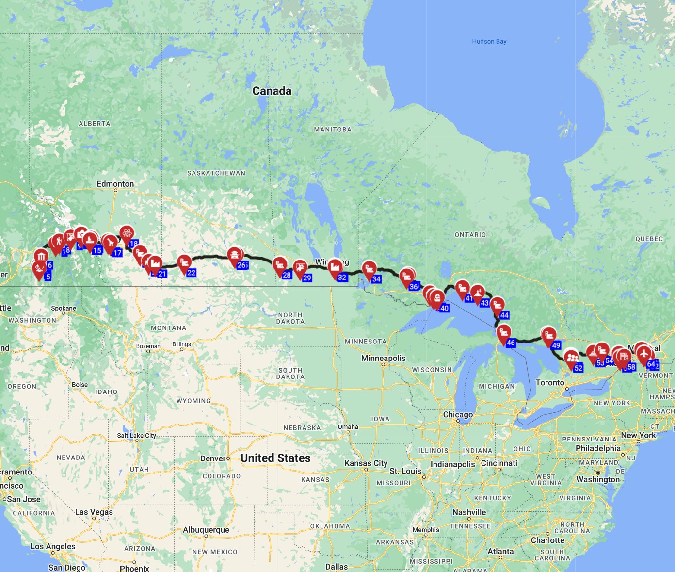 Canada RV trip from Kelowna to Toronto motorhome route plan